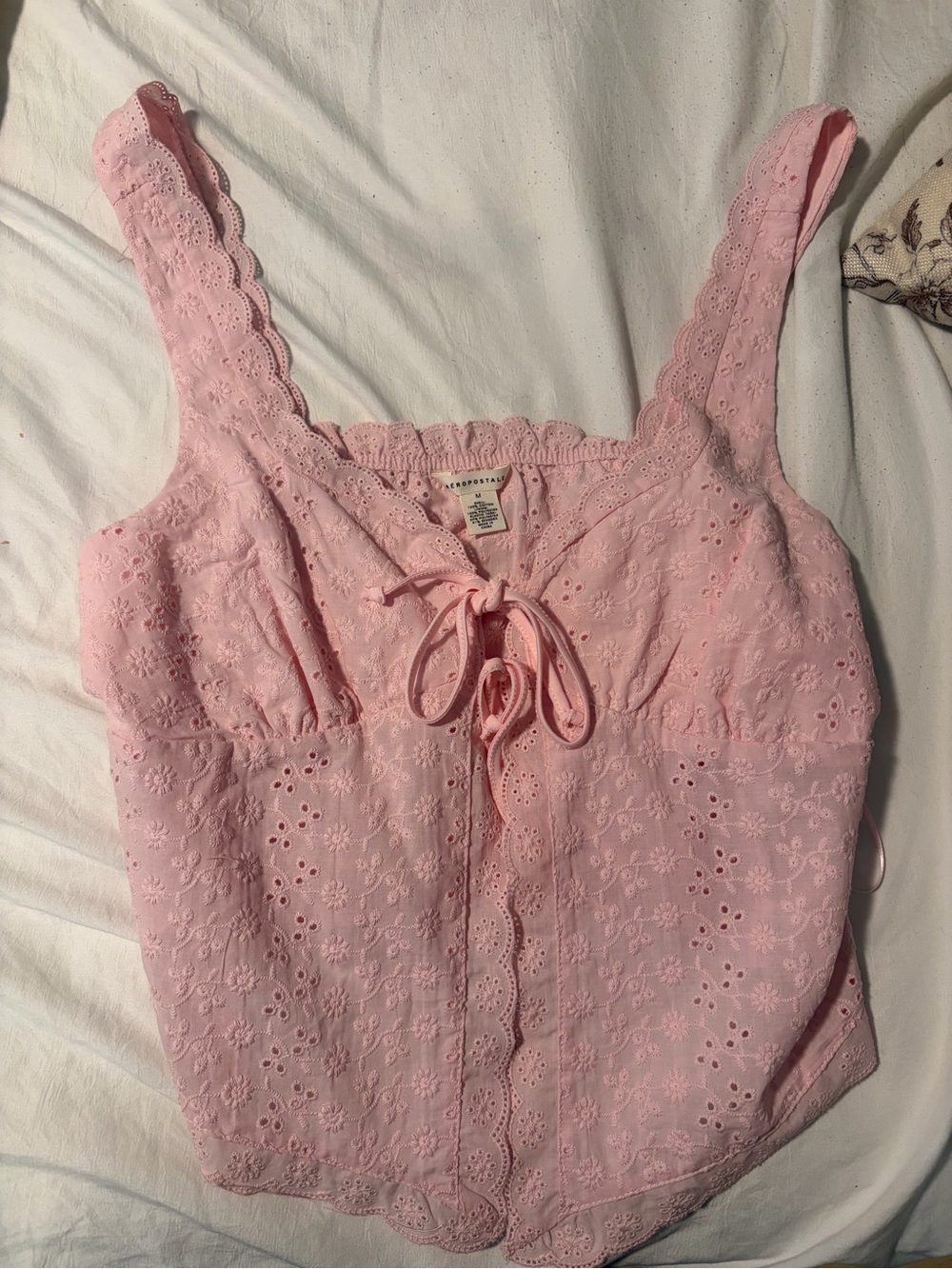 Aeropostale Pink Eyelet Tie-Front Camisole